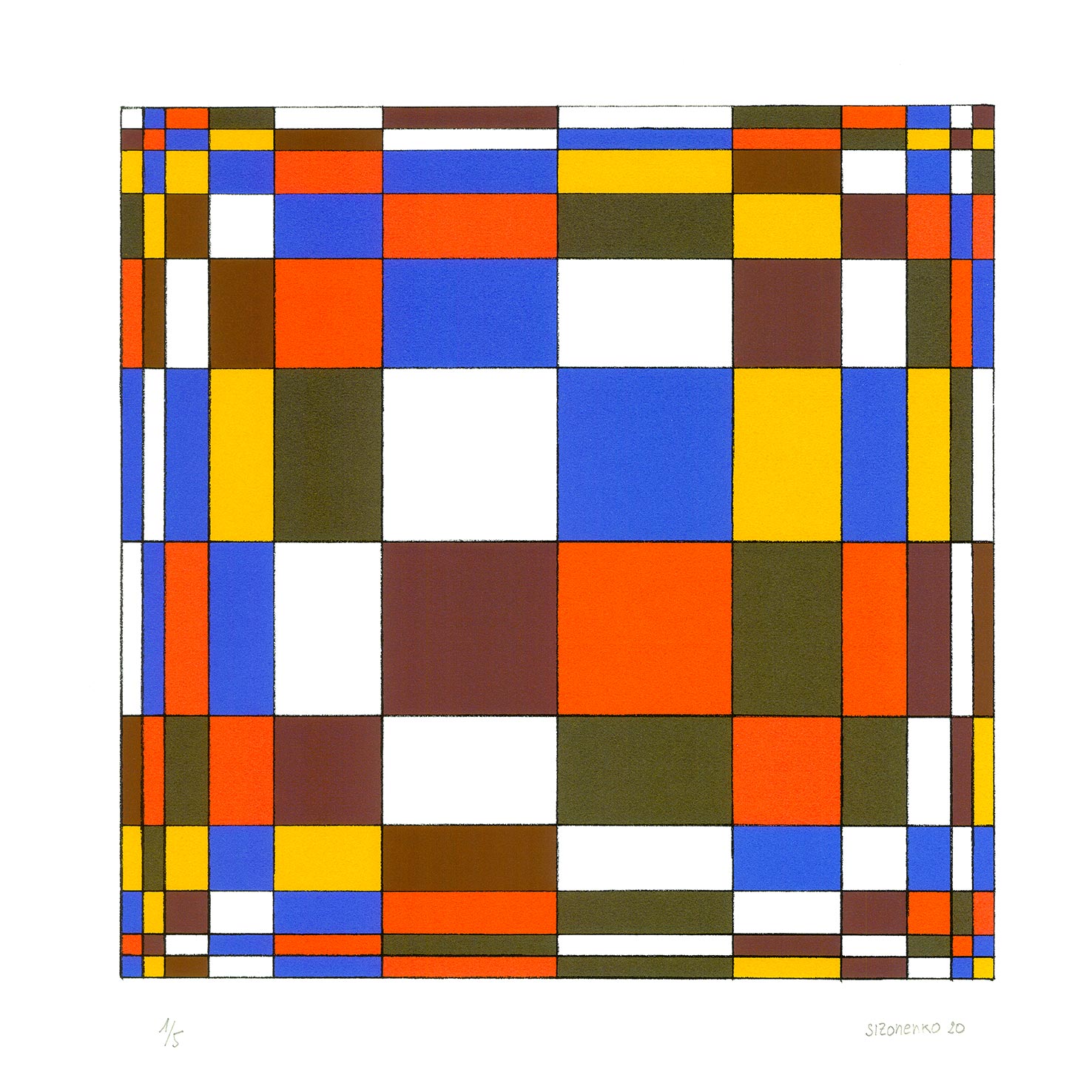 Mandala "lévopète" coloré de bleu, rouge et jaune, dans le sens contraire des aiguilles d'une montre, sens de rotation mathématique et, de l'extérieur vers le centre.